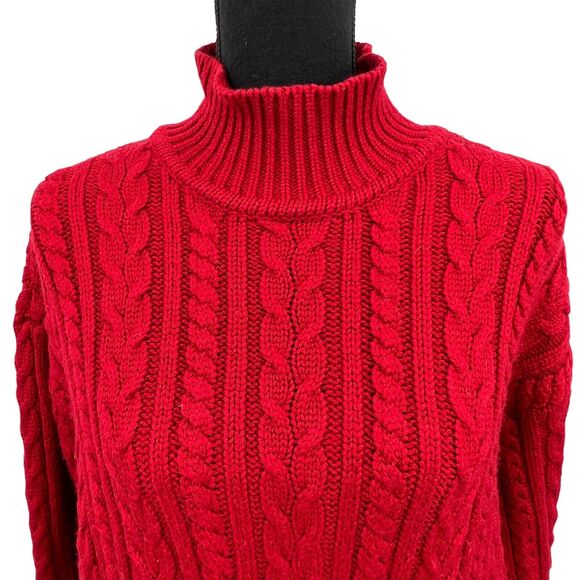 Vintage Emanuel Ungaro Red‎ Cable Knit Mock Neck Cropped Fringe Sweater Large - Picture 4 of 5